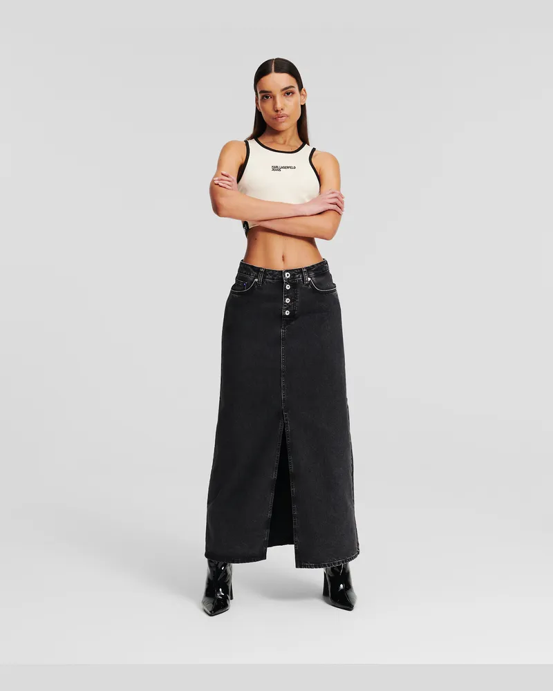 Karl Lagerfeld Hoch Geschnittener Maxi-jeansrock, Frau, WISER BLACK GEWASCHEN, Größe Wiser