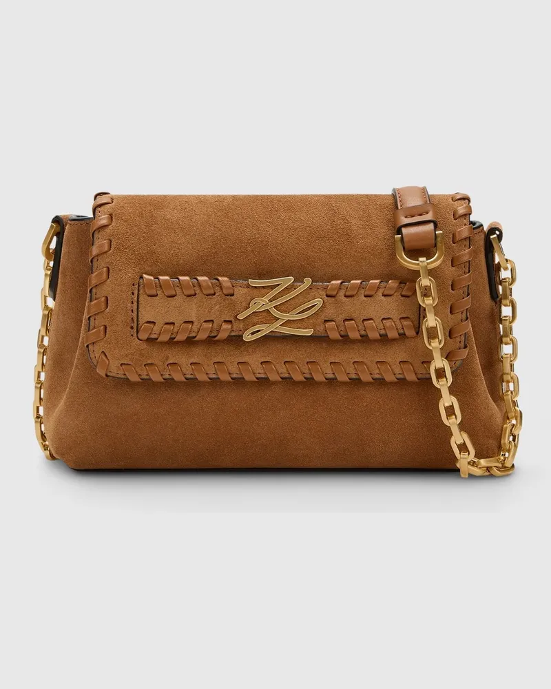 Karl Lagerfeld K/autograph Kleine Umhängetasche Aus Wildleder, Female, Karamell, Size Brown