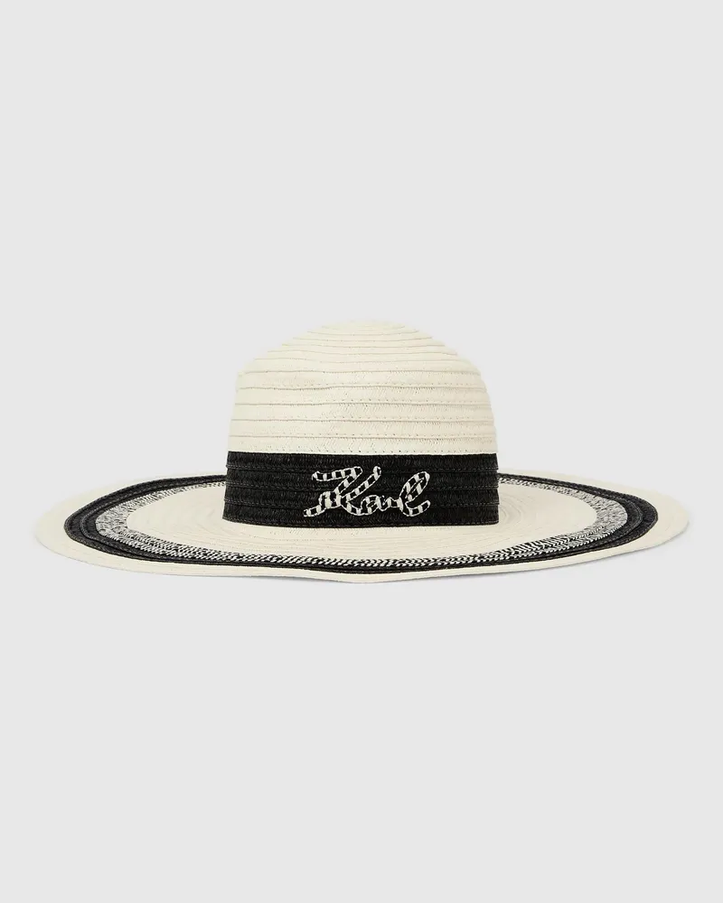 Karl Lagerfeld K/signature Sonnenhut Mit Streifenlogo, Damen, Weiss/schwarz, Größe: S/m Weiss