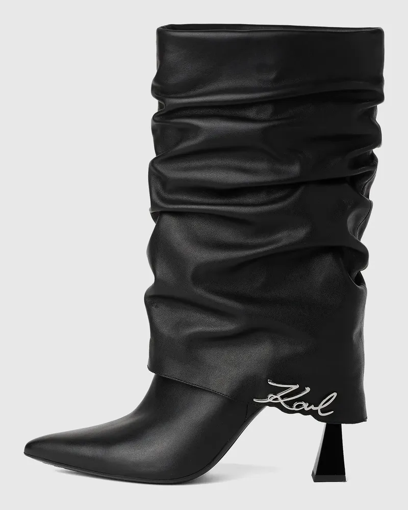 Karl Lagerfeld Debutante Midi-stiefel Mit Lässig-faltigem Schaft, Damen, Schwarz, Größe Schwarz