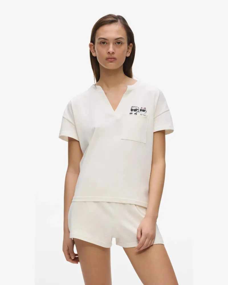 Karl Lagerfeld Ikon Kurzes Pyjama-set, Damen, Cannoli Creme, Größe Cannoli