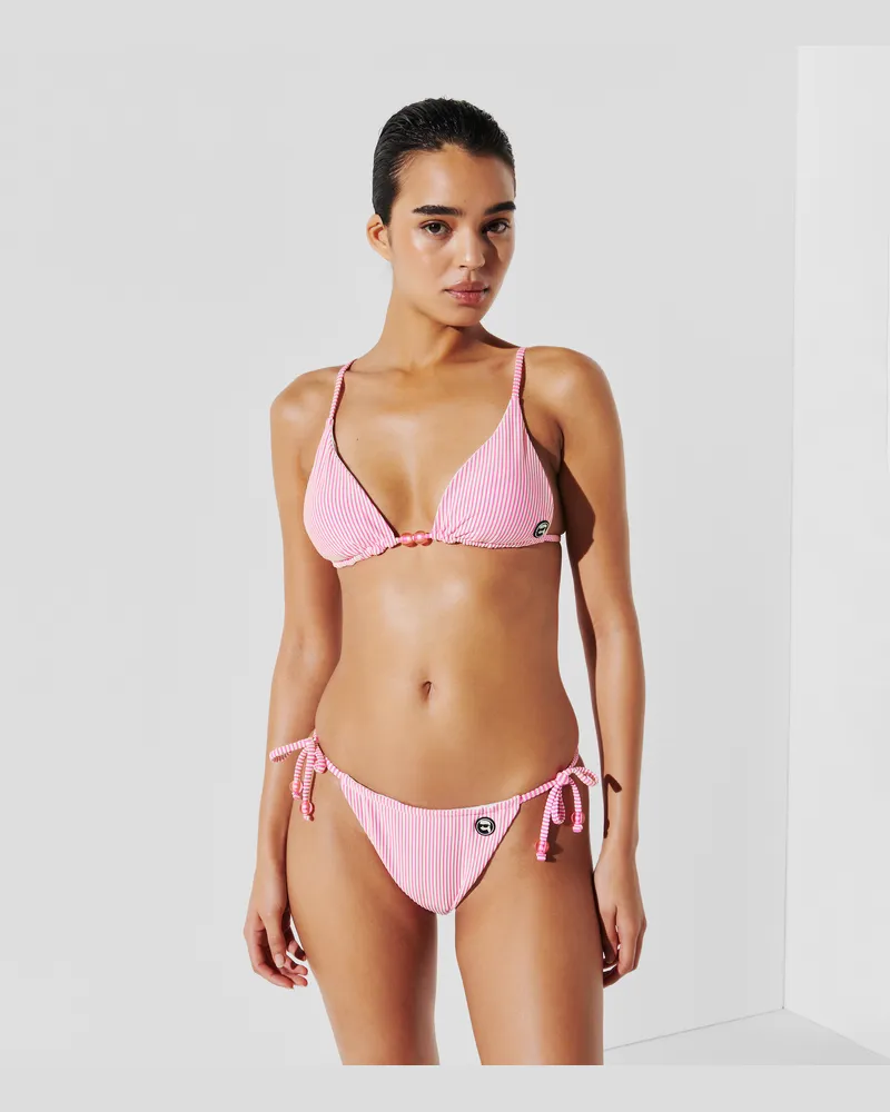 Karl Lagerfeld Ikon gestreiftes Triangel-bikini-oberteil, Frau, Weiß-Pink gestreift, Größe Weiß-pink