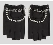 K/signature Fingerlose Handschuhe mit Perlen, Frau, Schwarz