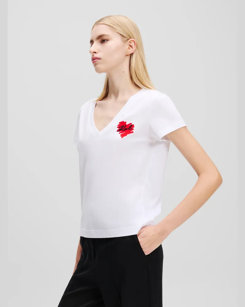 Karl Lagerfeld K/heart t-shirt Mit V-ausschnitt, Frau, Weiss, Größe Weiss