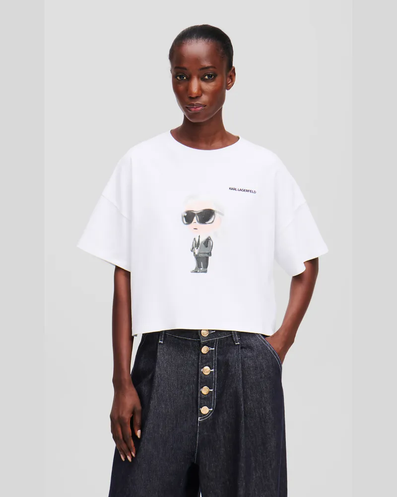 Karl Lagerfeld Ikon kastiges T-shirt, Frau, Weiss, Größe Weiss