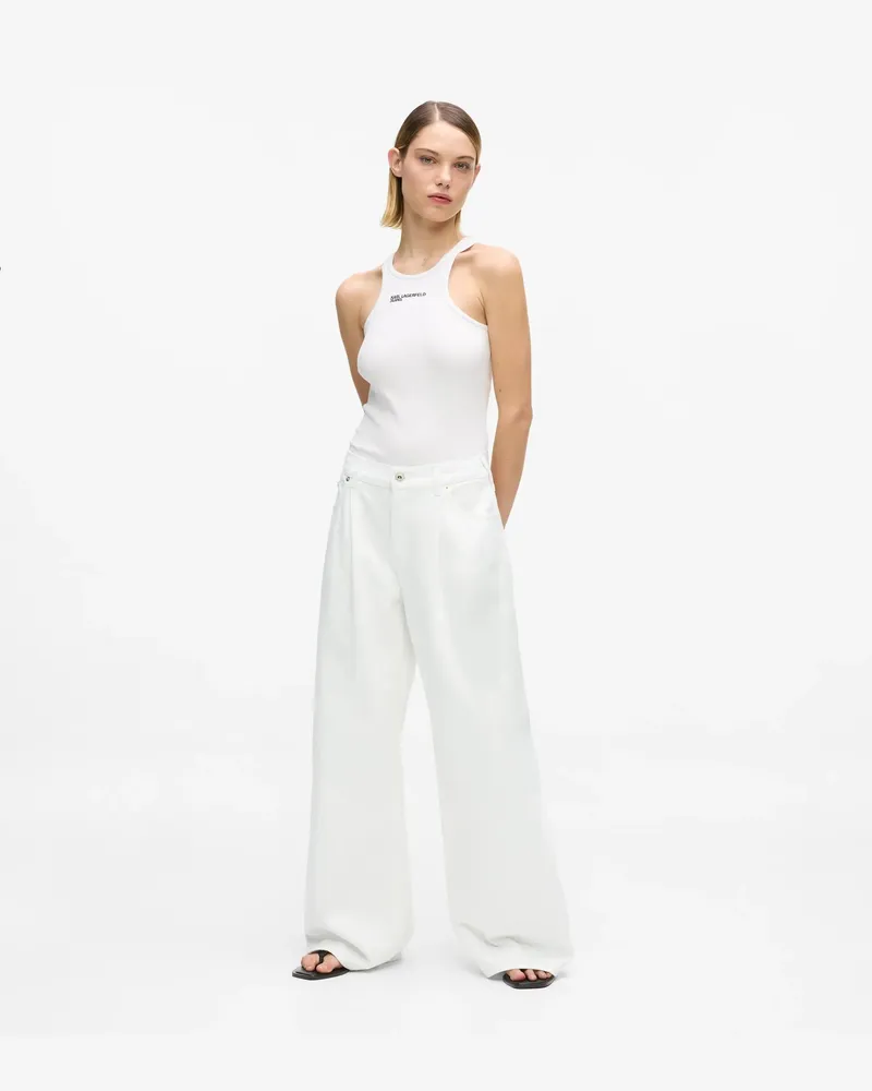Karl Lagerfeld Jeans Mit Niedrigem Bund, Weitem Bein Und Falten, Damen, Weisser Denim, Größe Weisser