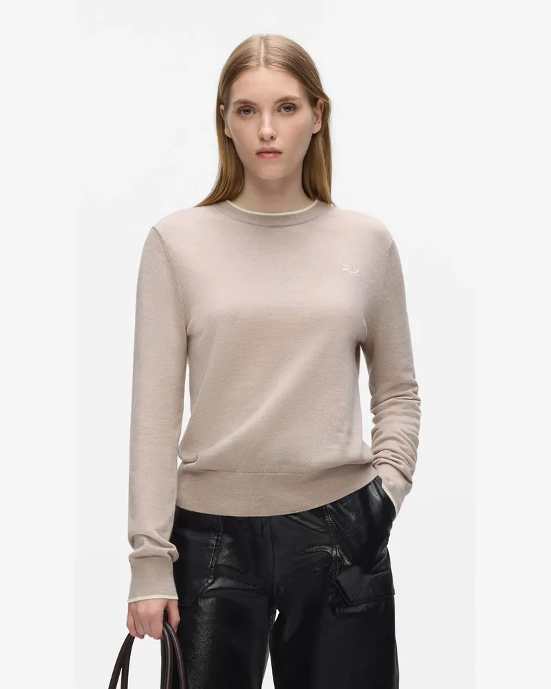 Karl Lagerfeld Kaschmirpullover Mit Rundhalsausschnitt, Damen, Beige Twill Melange, Größe Beige