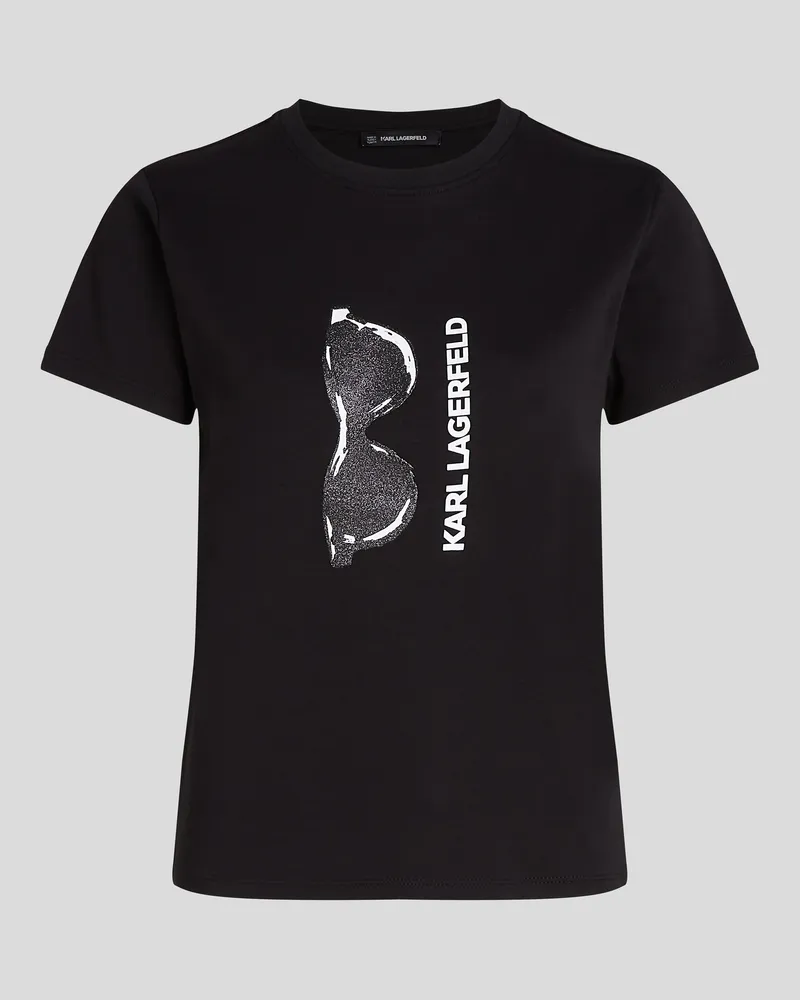 Karl Lagerfeld T-shirt Mit Sonnenbrillenmotiv, Frau, Schwarz, Größe Schwarz
