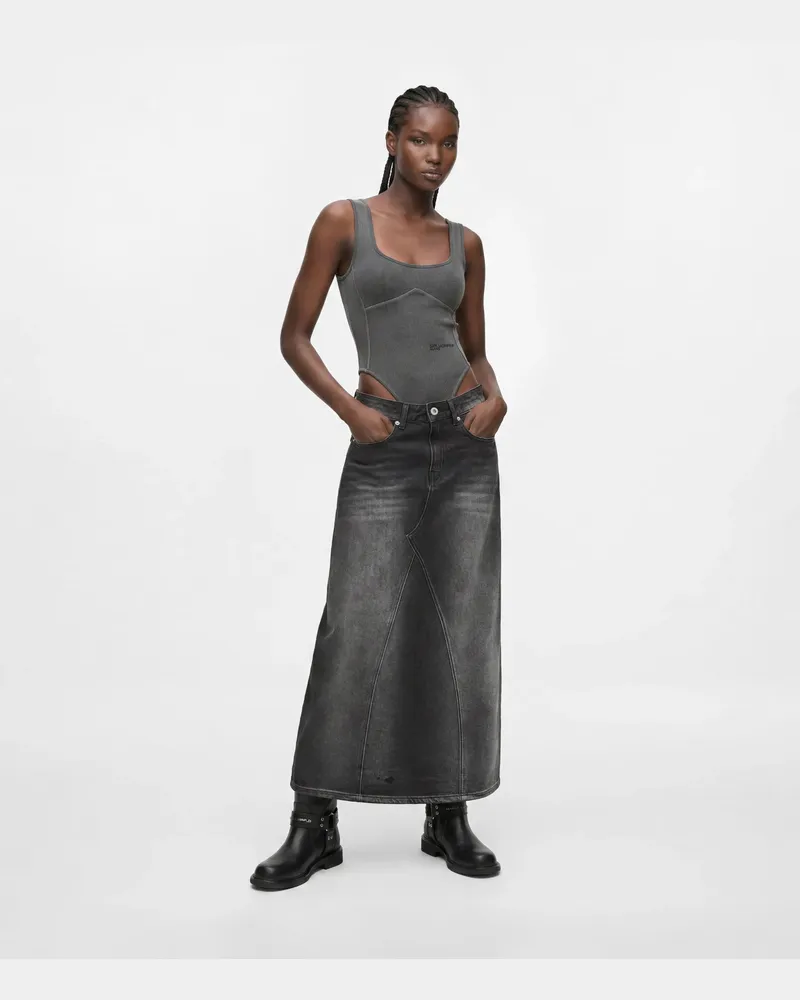 Karl Lagerfeld Maxirock Aus Denim, Damen, Visual Washed Schwarz, Größe Visual