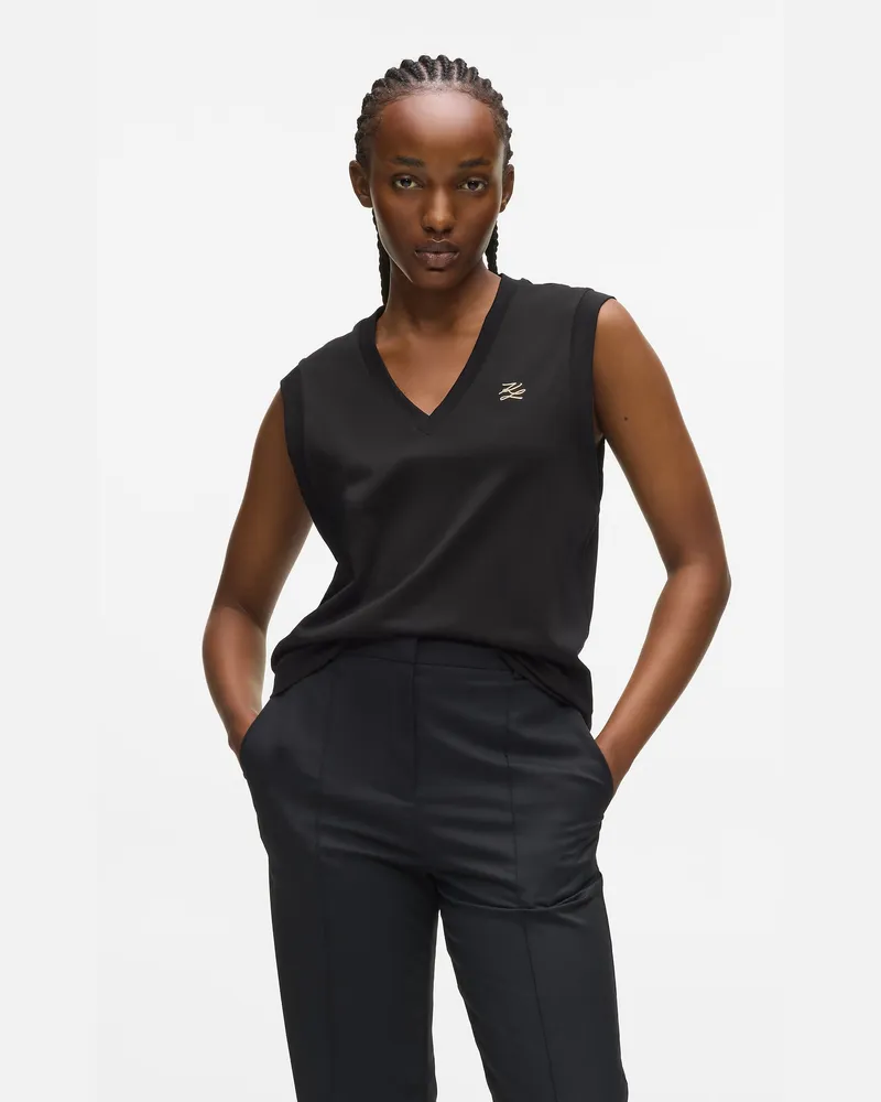 Karl Lagerfeld Tanktop Mit V-ausschnitt, Damen, Schwarz, Größe Schwarz