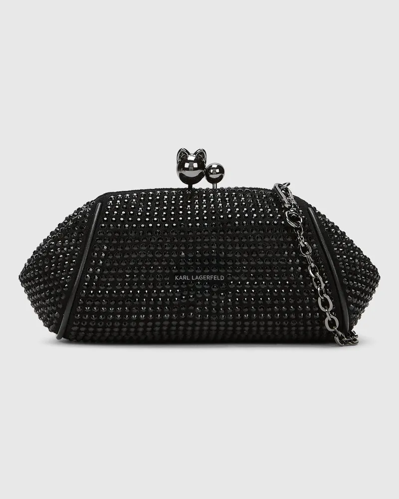 Karl Lagerfeld K/bisous Umhängetasche Mit Strass, Female, Schwarze Verzierung, Size Black