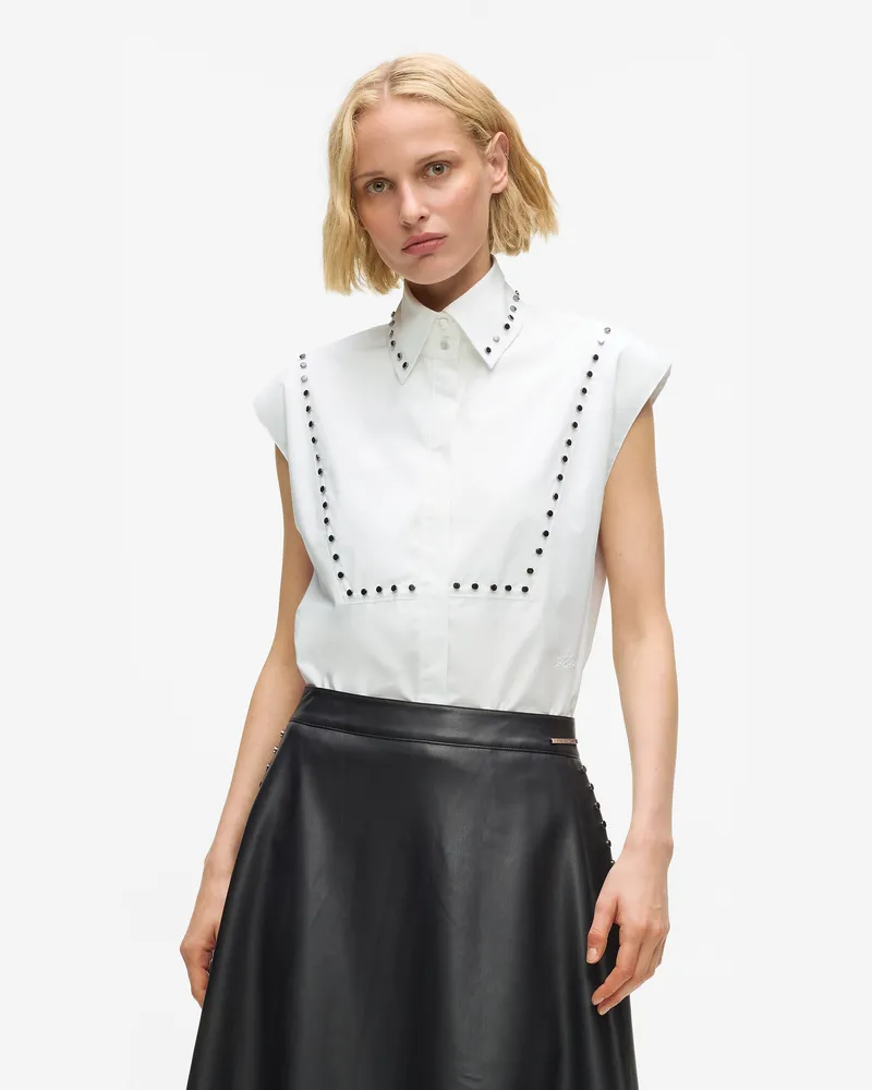 Karl Lagerfeld Popeline-hemd Mit Nieten, Damen, Weiss, Größe Weiss