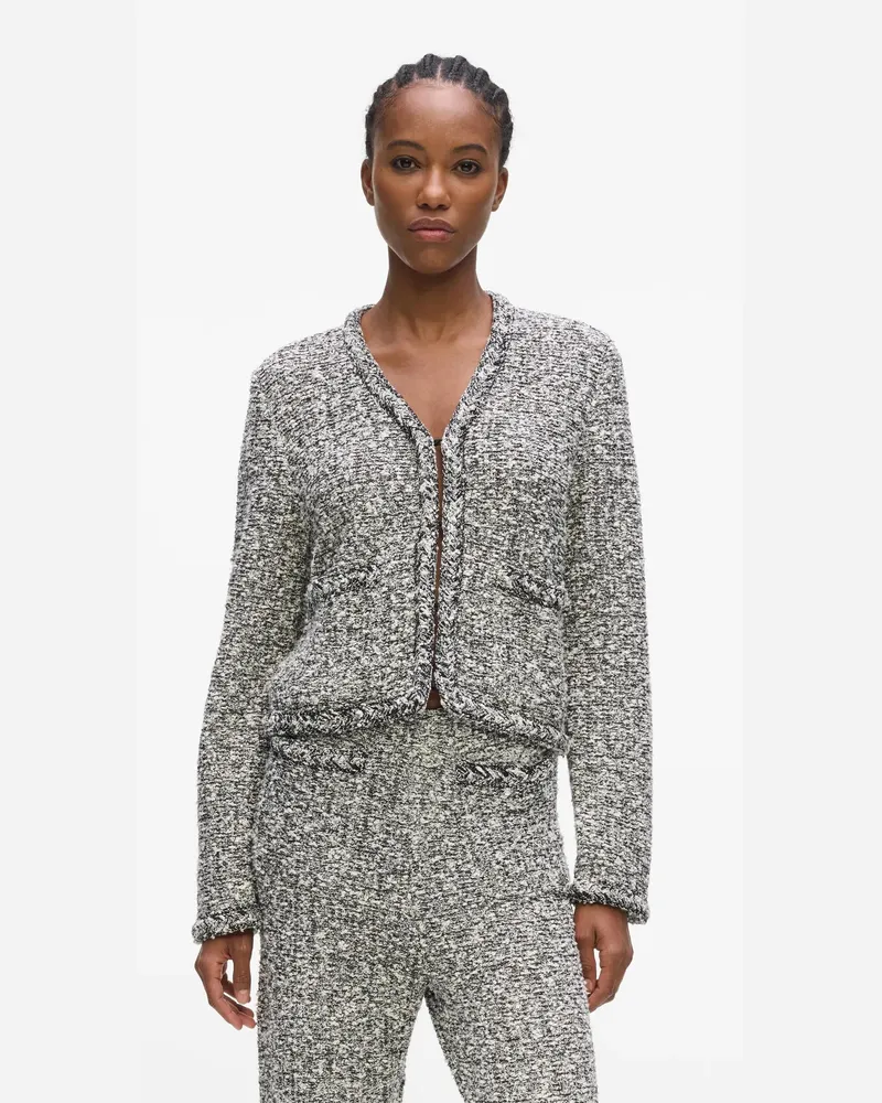 Karl Lagerfeld Bouclé-strickjacke, Damen, Schwarz-weiß-eiffelturm-boucle, Größe Schwarz-weiß-eiffelturm-boucle