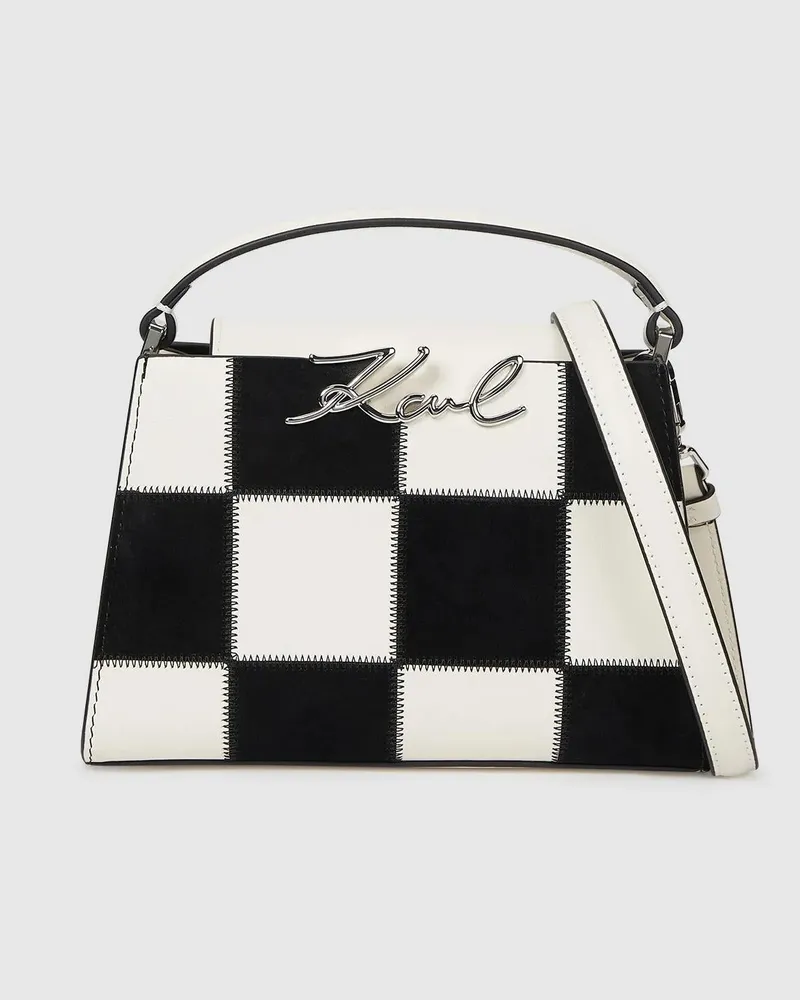 Karl Lagerfeld K/signature Henkeltasche Mit Karomuster, Damen, Schwarz/weiss Karomuster, Größe Schwarz