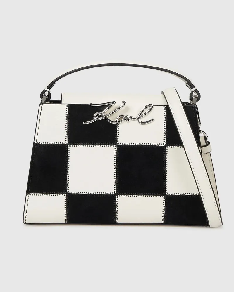 Karl Lagerfeld K/signature Henkeltasche Mit Karomuster, Damen, Schwarz/weiss Karomuster, Größe Schwarz