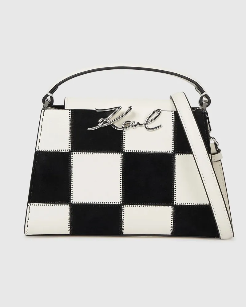 Karl Lagerfeld K/signature Henkeltasche Mit Karomuster, Damen, Schwarz/weiss Karomuster, Größe Schwarz