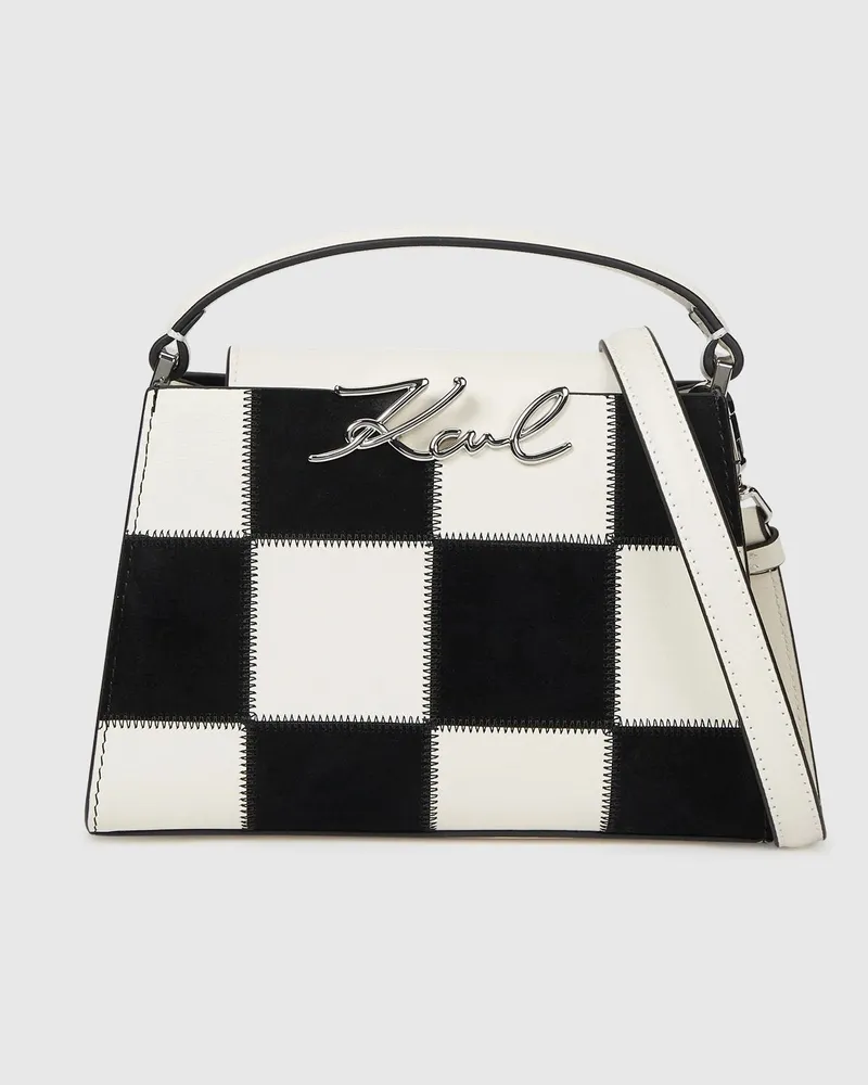 Karl Lagerfeld K/signature Henkeltasche Mit Karomuster, Damen, Schwarz/weiss Karomuster, Größe Schwarz