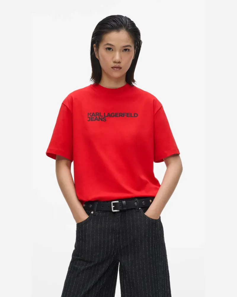 Karl Lagerfeld T-shirt Mit Logo, Female, Hochrisiko Rot, Size Red