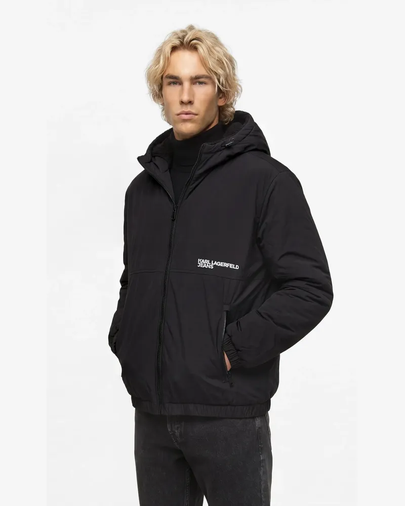 Karl Lagerfeld Wendbare Teddy-pufferjacke, Male, Schwarz, Size Black
