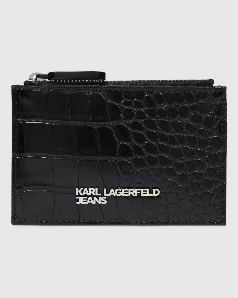 Karl Lagerfeld Kartenetui In Kroko-optik Mit Metalllogo, Damen, Schwarz, Größe Schwarz
