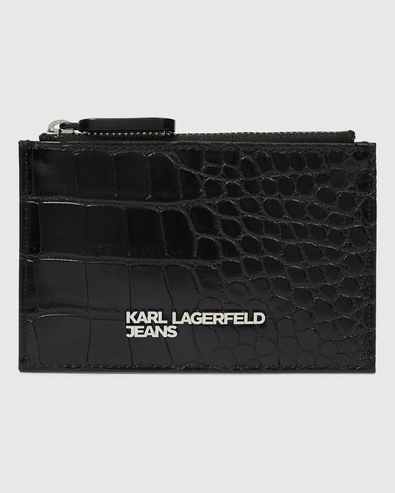 Karl Lagerfeld Kartenetui In Kroko-optik Mit Metalllogo, Damen, Schwarz, Größe Schwarz