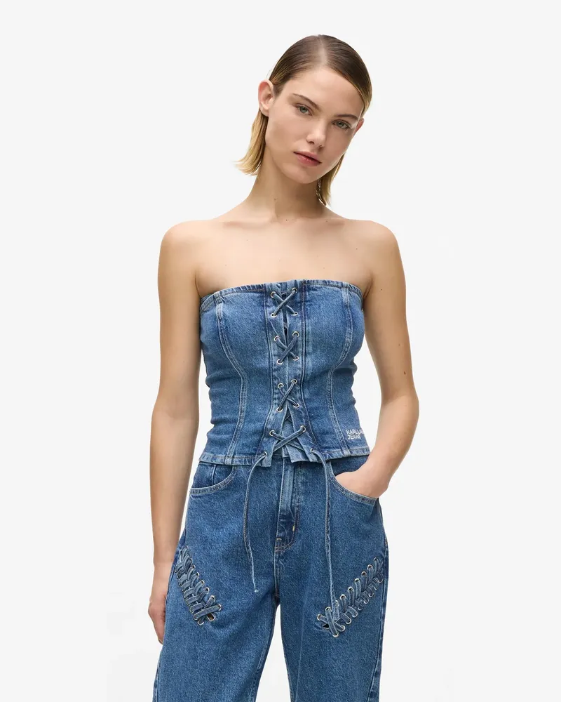 Karl Lagerfeld Denim-bustier Zum Schnüren, Damen, Vacances-black-dill, Größe Vacances-black-dill