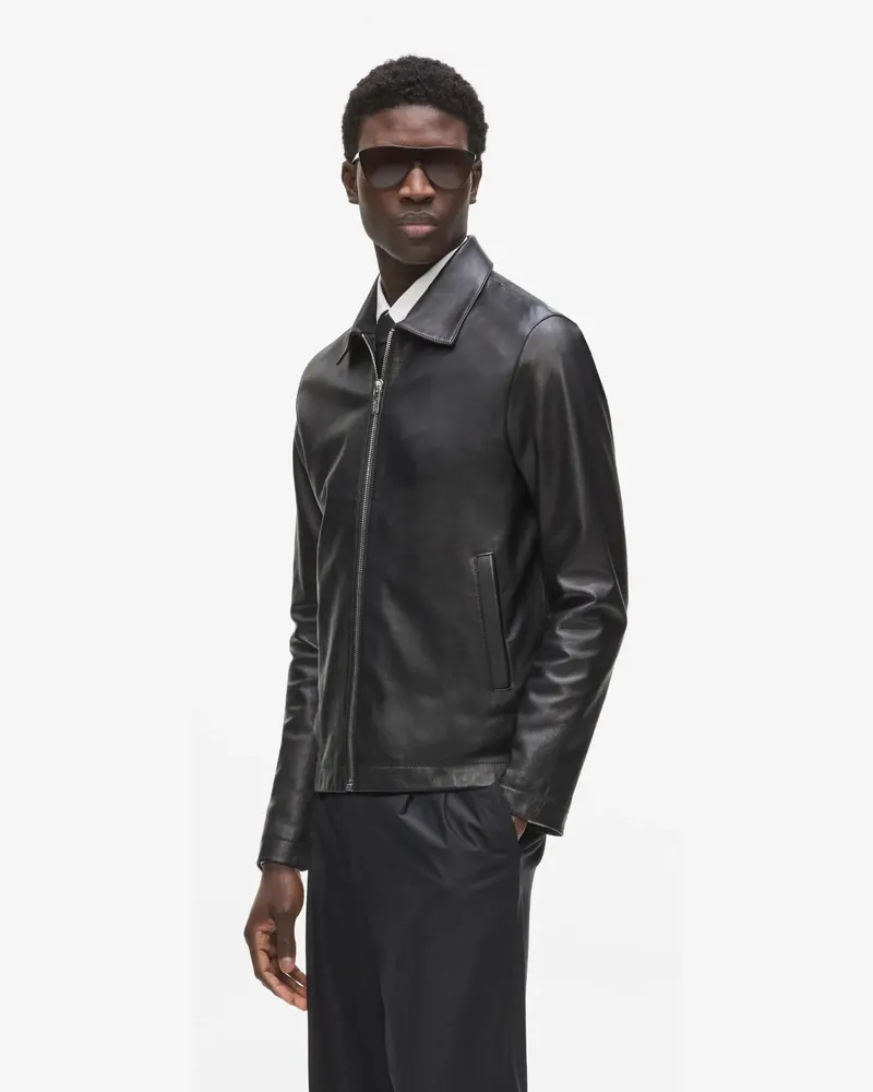 Karl Lagerfeld Lederjacke Mit Reißverschluss, Herren, Schwarz, Größe Schwarz