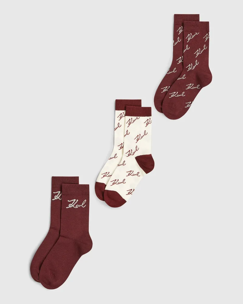 Karl Lagerfeld Socken Mit Signature-aufdruck - 3er-pack, Damen, Windsor Wine, Größe Windsor