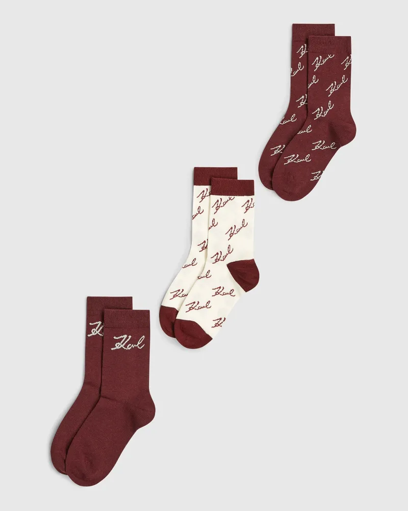 Karl Lagerfeld Socken Mit Signature-aufdruck - 3er-pack, Damen, Windsor Wine, Größe Windsor