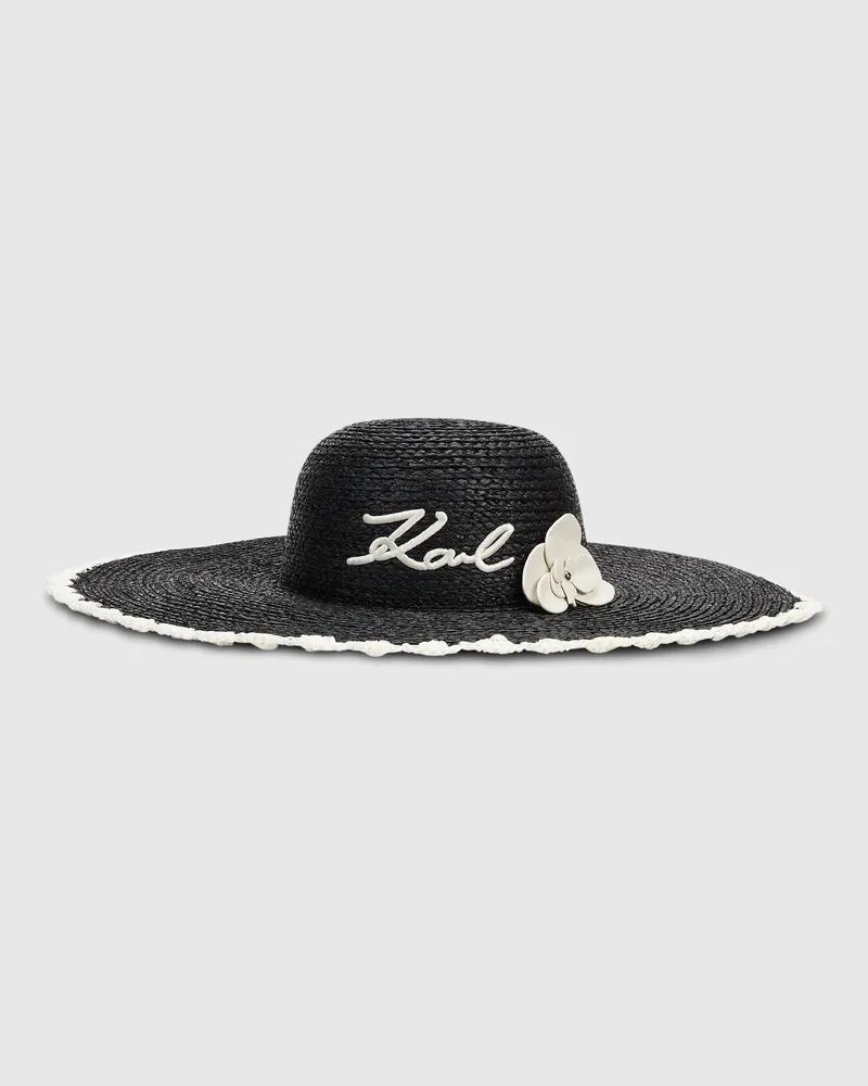 Karl Lagerfeld K/signature Scallop Strandhut, Female, Schwarz, Size Black