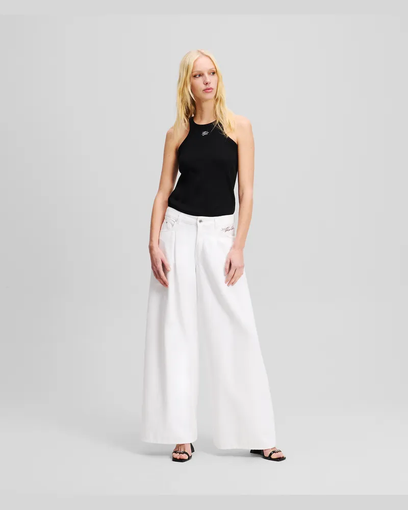 Karl Lagerfeld Mittelhohe Jeans Mit Weitem Bein, Frau, Weisser Denim, Größe Weisser