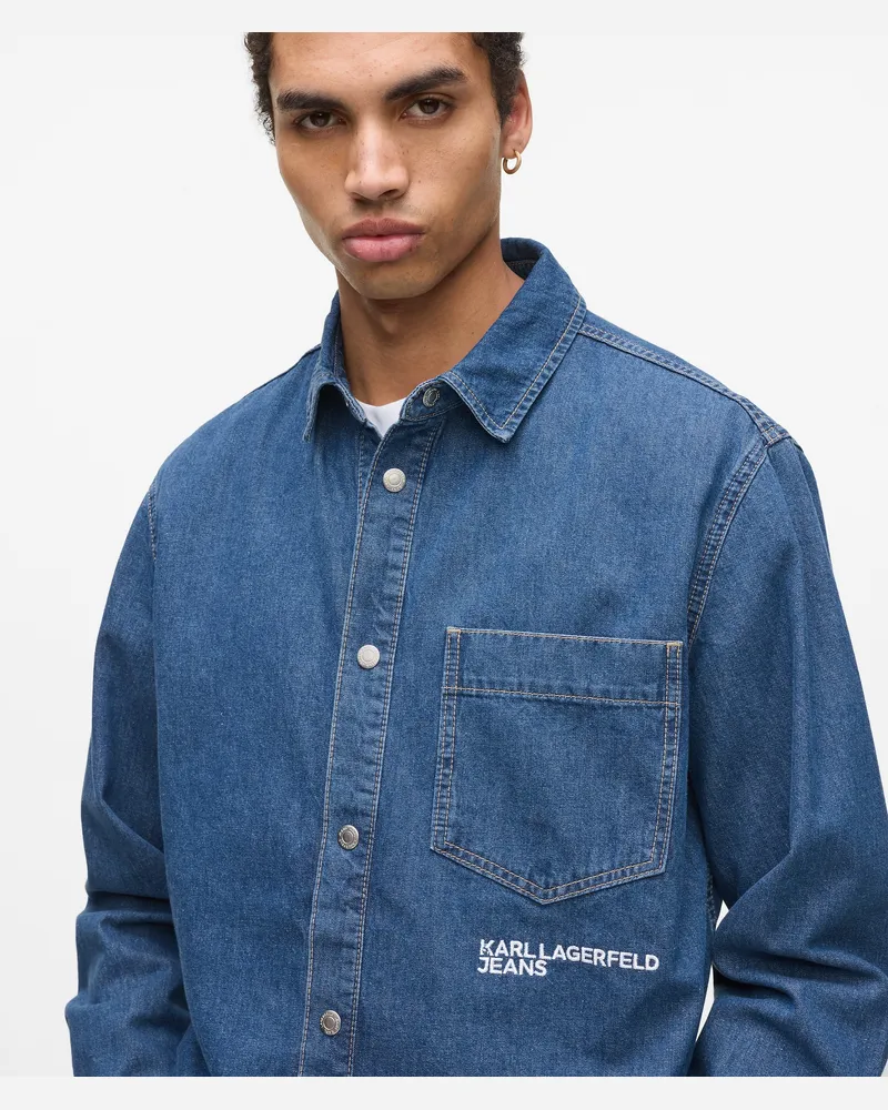 Karl Lagerfeld Jeanshemd Mit Normaler Passform, Male, Dunkelblau, Size Blue