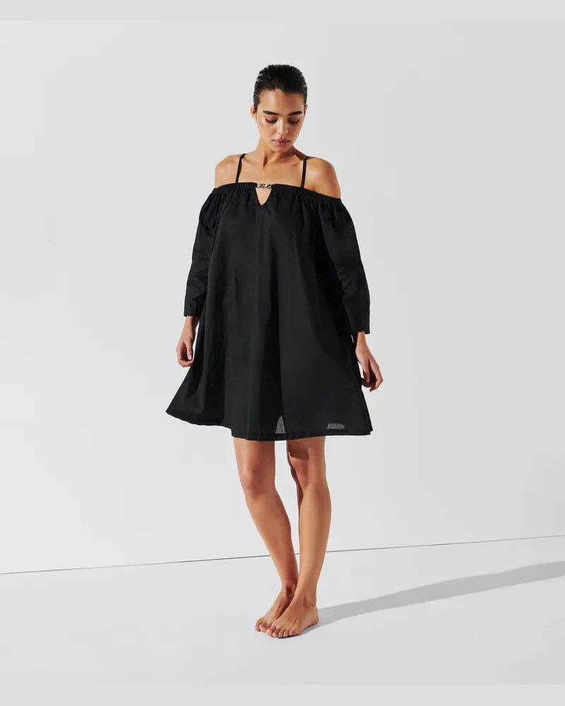 Karl Lagerfeld K/signature Schulterfreies Strandkleid, Damen, Schwarz, Größe Schwarz