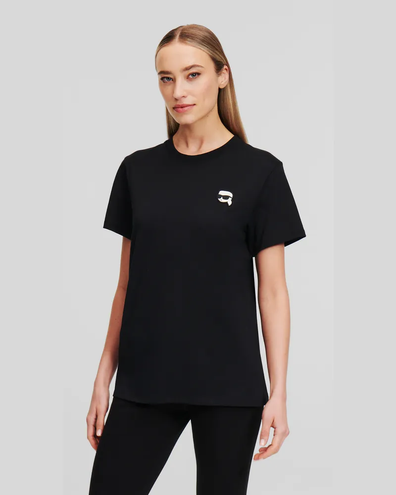 Karl Lagerfeld Ikon T-shirt Mit Aufnäher, Frau, Schwarz, Größe Schwarz