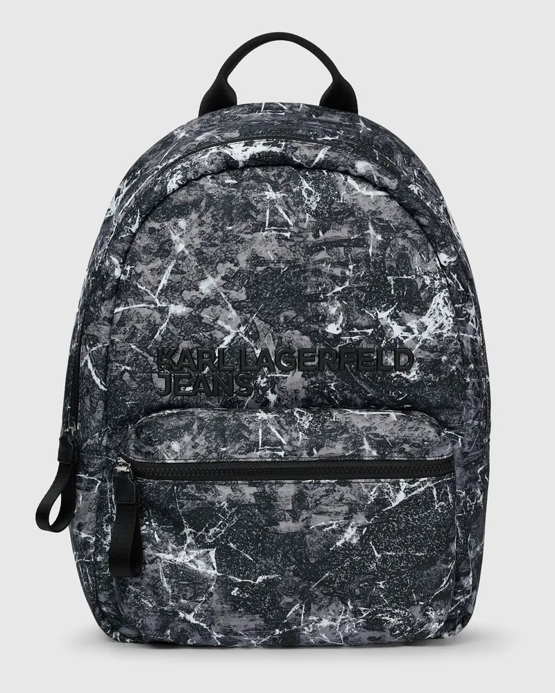 Karl Lagerfeld Rucksack Aus Nylon Mit Graffiti-aufdruck, Herren, Eisiger Allover-print, Größe Eisiger