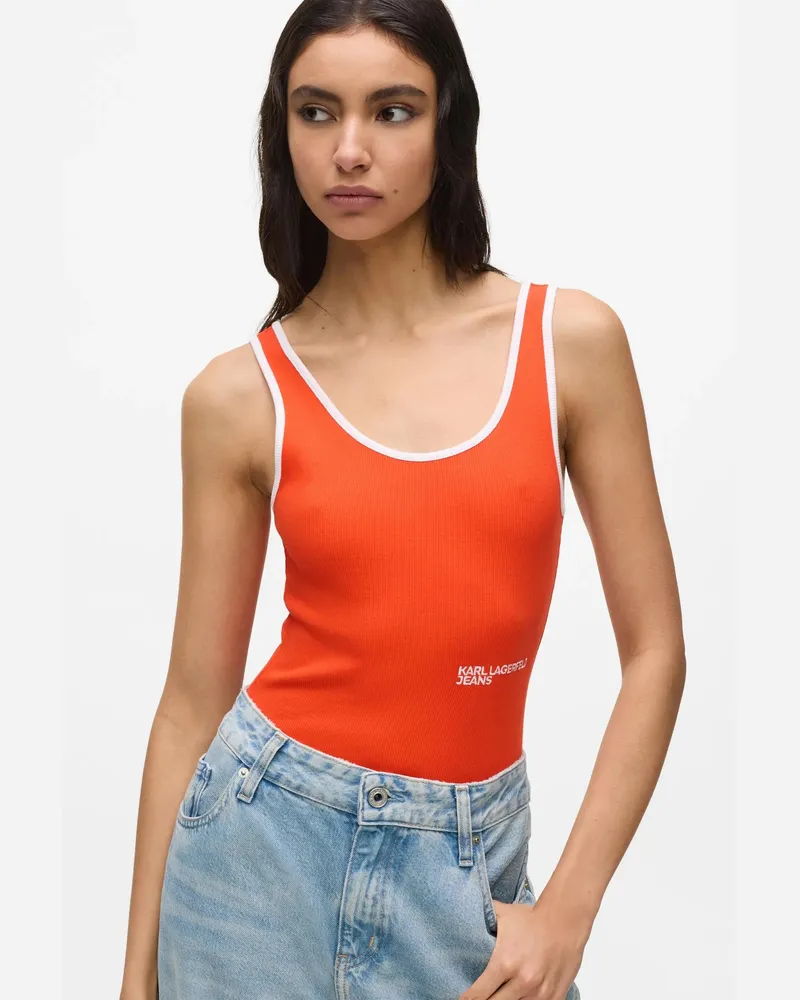 Karl Lagerfeld Gerippter Body, Damen, Schwarze Streifen, Größe Schwarze