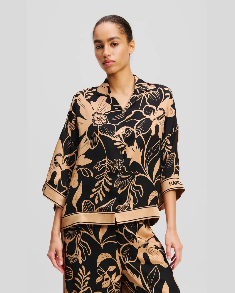 Karl Lagerfeld Kurzärmelige Bluse, Frau, All Over Orchid Druck, Größe All