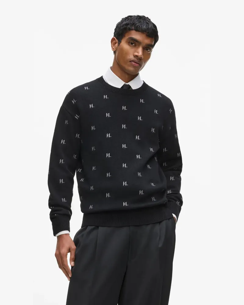 Karl Lagerfeld Strickpullover Mit Monogramm, Herren, Schwarz, Größe Schwarz