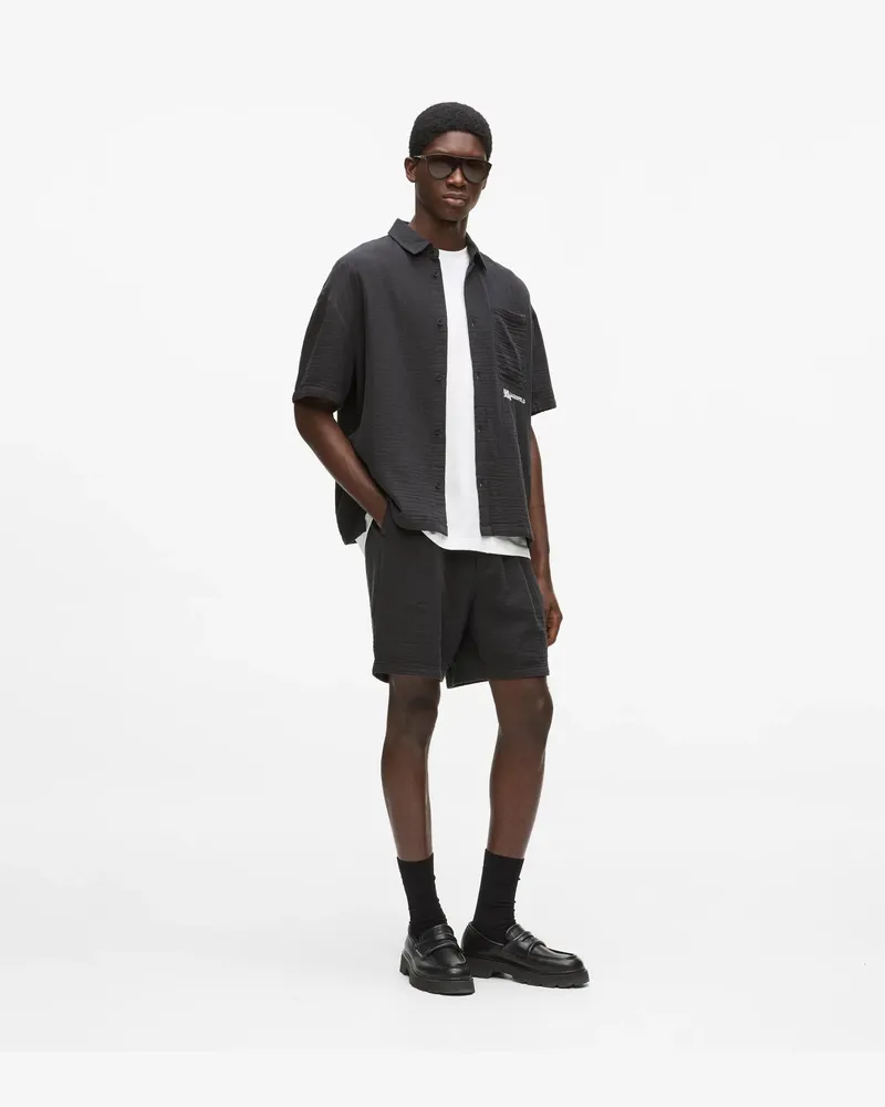 Karl Lagerfeld Shorts In Knitteroptik, Herren, Schwarz, Größe Schwarz