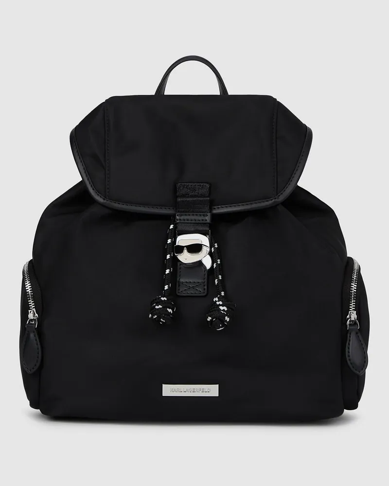 Karl Lagerfeld Ikon Kleiner Rucksack Aus Nylon Mit Klappverschluss, Damen, Schwarz, Größe Schwarz