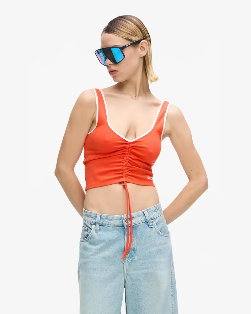 Karl Lagerfeld Tanktop Mit V-ausschnitt Und Raffung, Damen, Schwarze Streifen, Größe Schwarze