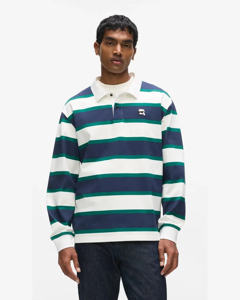 Karl Lagerfeld Ikon Gestreiftes Rugby-poloshirt, Herren, Peacoat-weiß, Größe Peacoat-weiß