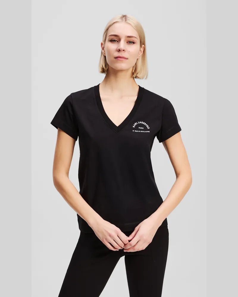 Karl Lagerfeld Rue St-guillaume T-shirt Mit V-ausschnitt, Damen, Schwarz, Größe Schwarz