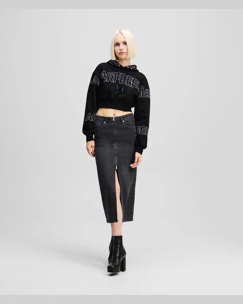 Karl Lagerfeld Midi-jeansrock Mit Reissverschluss Vorne, Frau, Washed Dark, Größe Washed