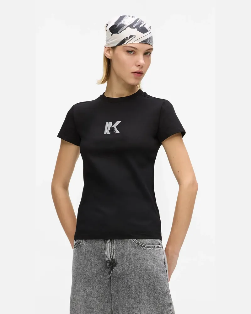 Karl Lagerfeld Schmal Geschnittenes T-shirt Mit K-logo, Damen, Schwarz, Größe Schwarz