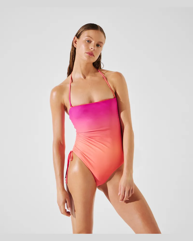 Karl Lagerfeld K/signature Neckholder-badeanzug, Frau, Ombre Hibiskus-Karmelie, Größe Ombre