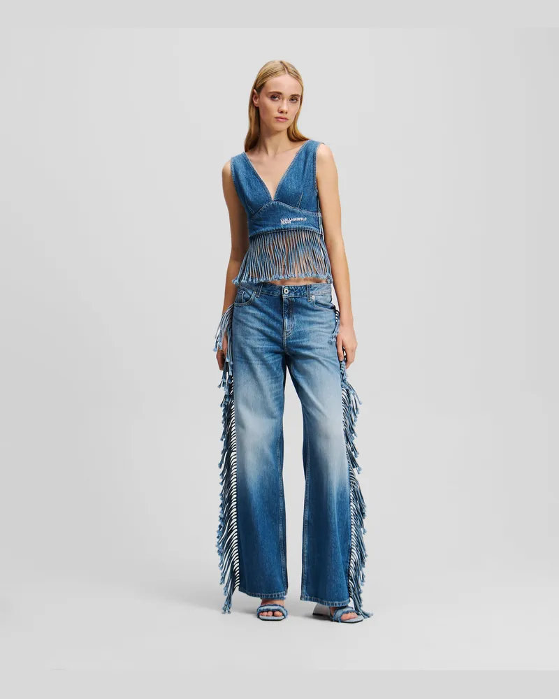 Karl Lagerfeld Entspannte Jeans Mit Fransen, Frau, Stone Washed Mittelblau, Größe Stone