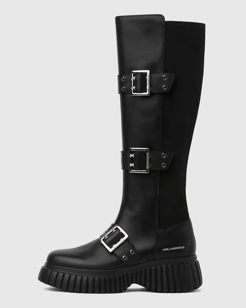 Karl Lagerfeld Kreeper Stiefel Mit Keilabsatz Und Drei Schnallen, Damen, Schwarz/silber, Größe Schwarz