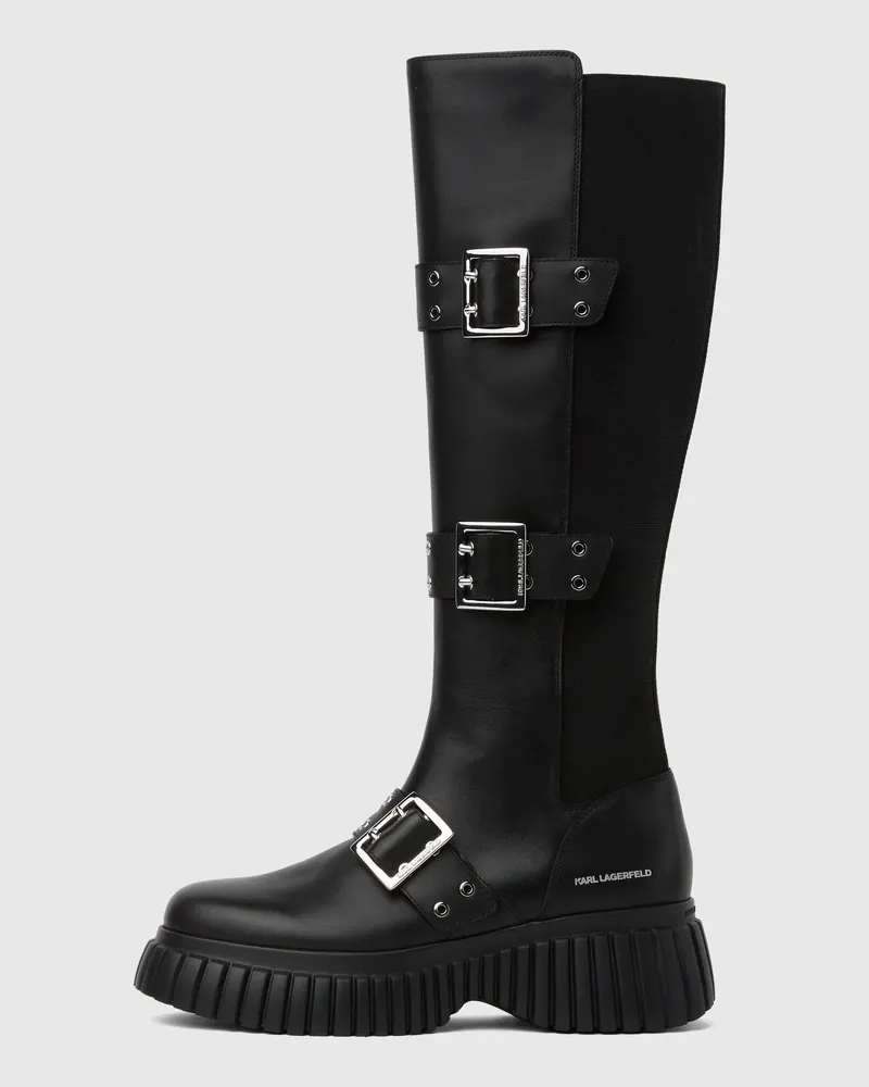 Karl Lagerfeld Kreeper Stiefel Mit Keilabsatz Und Drei Schnallen, Damen, Schwarz/silber, Größe Schwarz