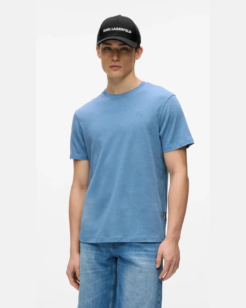 Karl Lagerfeld T-shirt Aus Leinenmischgewebe Mit Monogramm, Herren, Coronet Blau, Größe Coronet